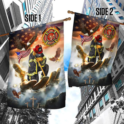 Firefighter Jesus Eagle House Flags - Christian Garden Flags - Outdoor Christian Flag