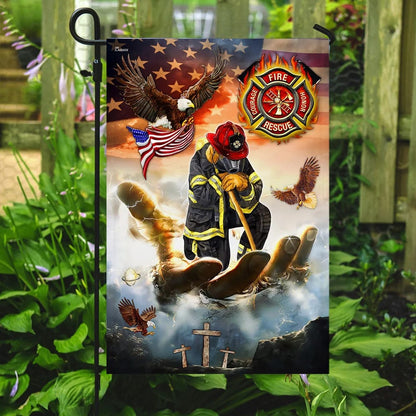 Firefighter Jesus Eagle House Flags - Christian Garden Flags - Outdoor Christian Flag