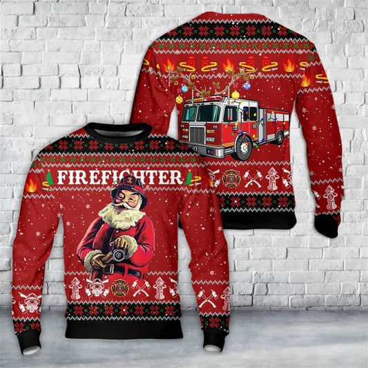 Firefighter Santa Claus Ugly Christmas Sweater For Men And Women, Best Gift For Christmas, The Beautiful Winter Christmas Outfit