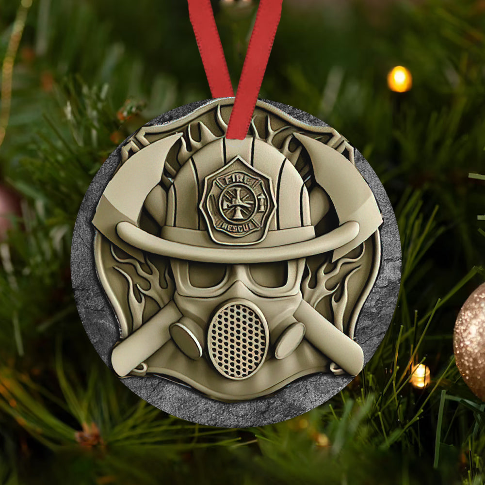 Firefighter Stone Style Ceramic Circle Ornament - Decorative Ornament - Christmas Ornament