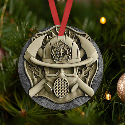 Firefighter Stone Style Ceramic Circle Ornament - Decorative Ornament - Christmas Ornament
