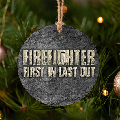 Firefighter Stone Style Ceramic Circle Ornament - Decorative Ornament - Christmas Ornament
