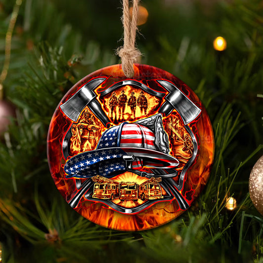 Firefighter Symbol Ceramic Circle Ornament - Decorative Ornament - Christmas Ornament