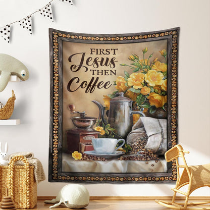 First Jesus Then Coffee Flower Cafe Cup God Tapestry Jesus Tapestry Christian Tapestry