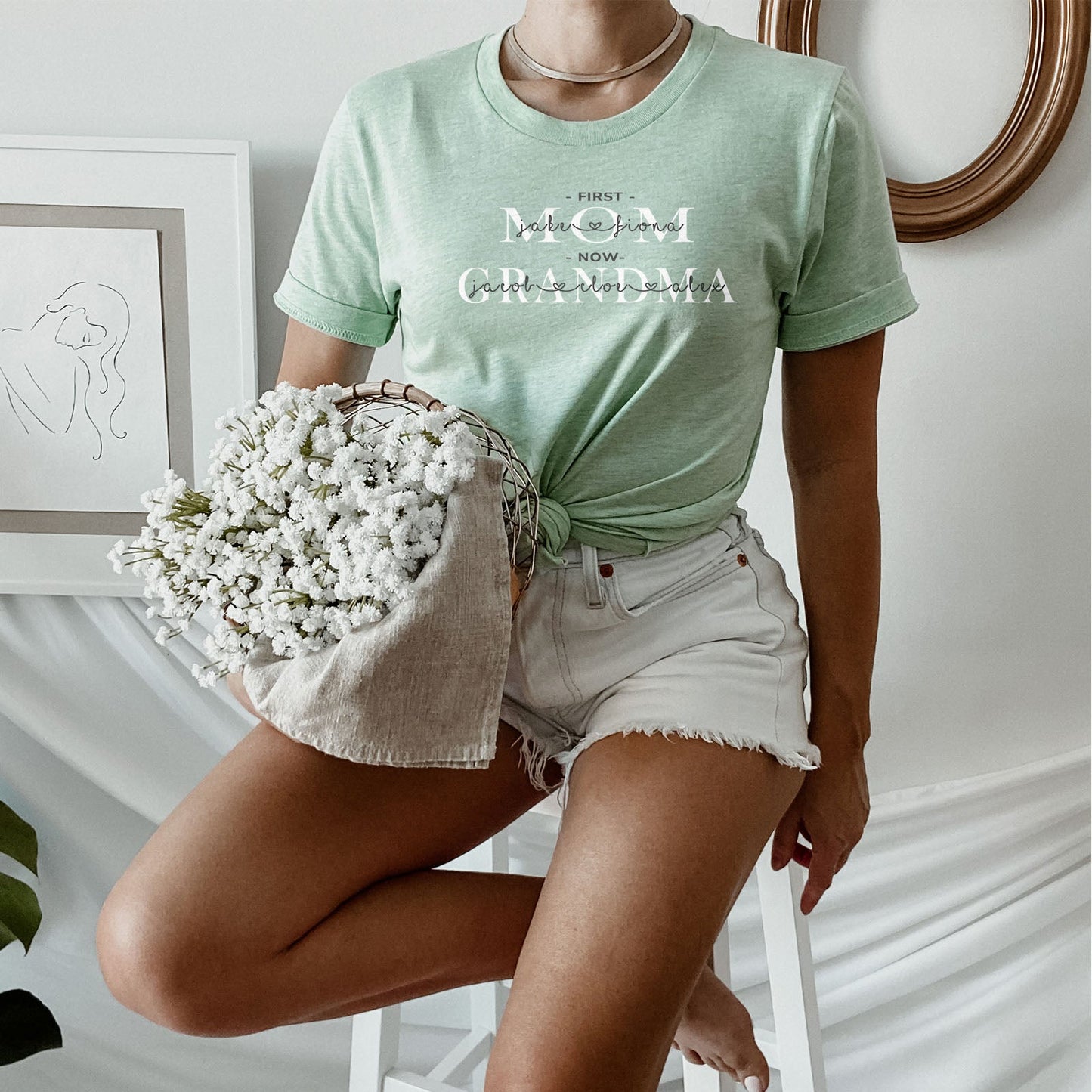 First Mom Now Grandma Personalized Tee Shirts For Women - Christian Shirts for Women - Religious Tee Shirts