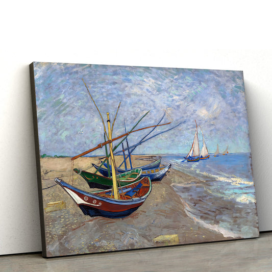 Fishing Boats On The Beach Canvas Wall Art - Canvas Wall Decor - Home Decor Living Room