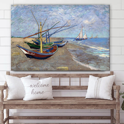 Fishing Boats On The Beach Canvas Wall Art - Canvas Wall Decor - Home Decor Living Room