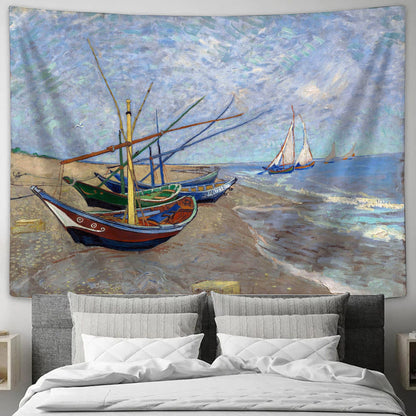 Fishing Boats On The Beach Tapestry - Tapestry Wall Decor - Home Decor Living Room