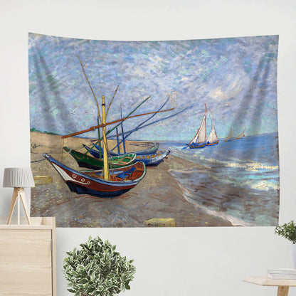 Fishing Boats On The Beach Tapestry - Tapestry Wall Decor - Home Decor Living Room