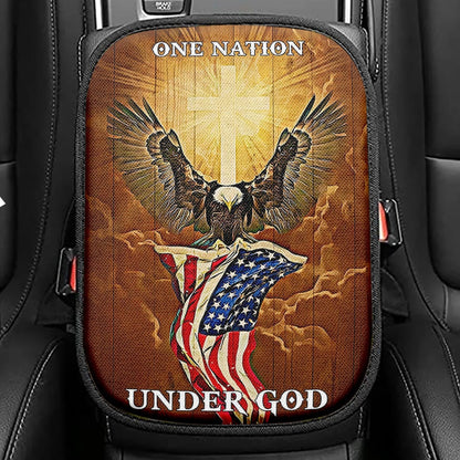 Flag American One Nation Under God Seat Box Cover, Christian Car Center Console Cover, Religious Car Interior Accessories