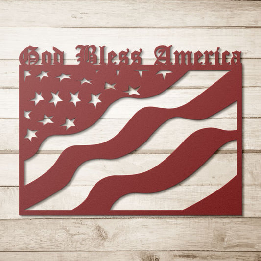 Flag God Bless America Metal Sign - Christian Metal Wall Art - Religious Metal Wall Decor