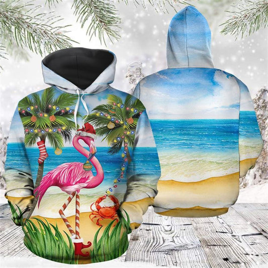 Flamingo Christmas Beach All Over Print 3D Hoodie For Men And Women, Christmas Gift, Warm Winter Clothes, Best Outfit Christmas