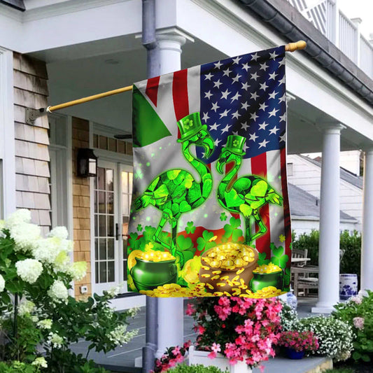 Flamingo House Flag - St Patrick's Day Garden Flag - Outdoor St Patrick's Day Decor