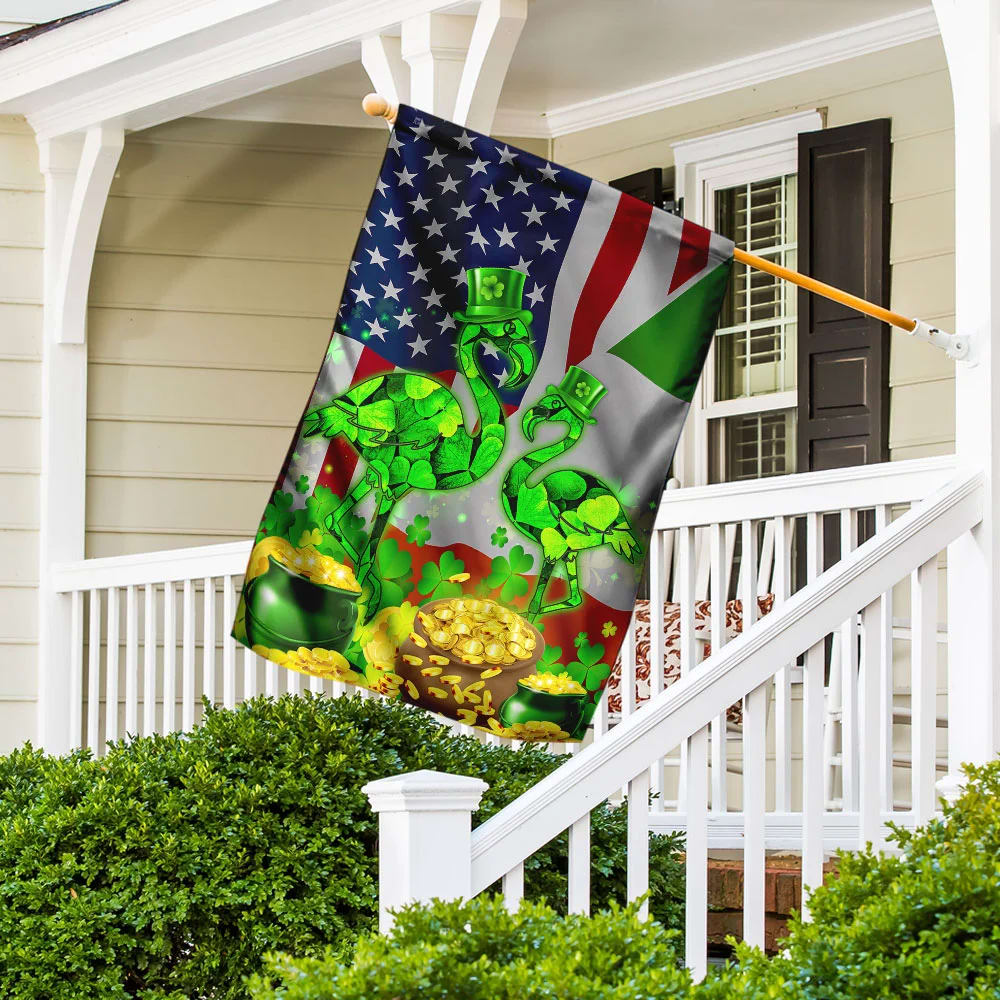 Flamingo House Flag - St Patrick's Day Garden Flag - Outdoor St Patrick's Day Decor