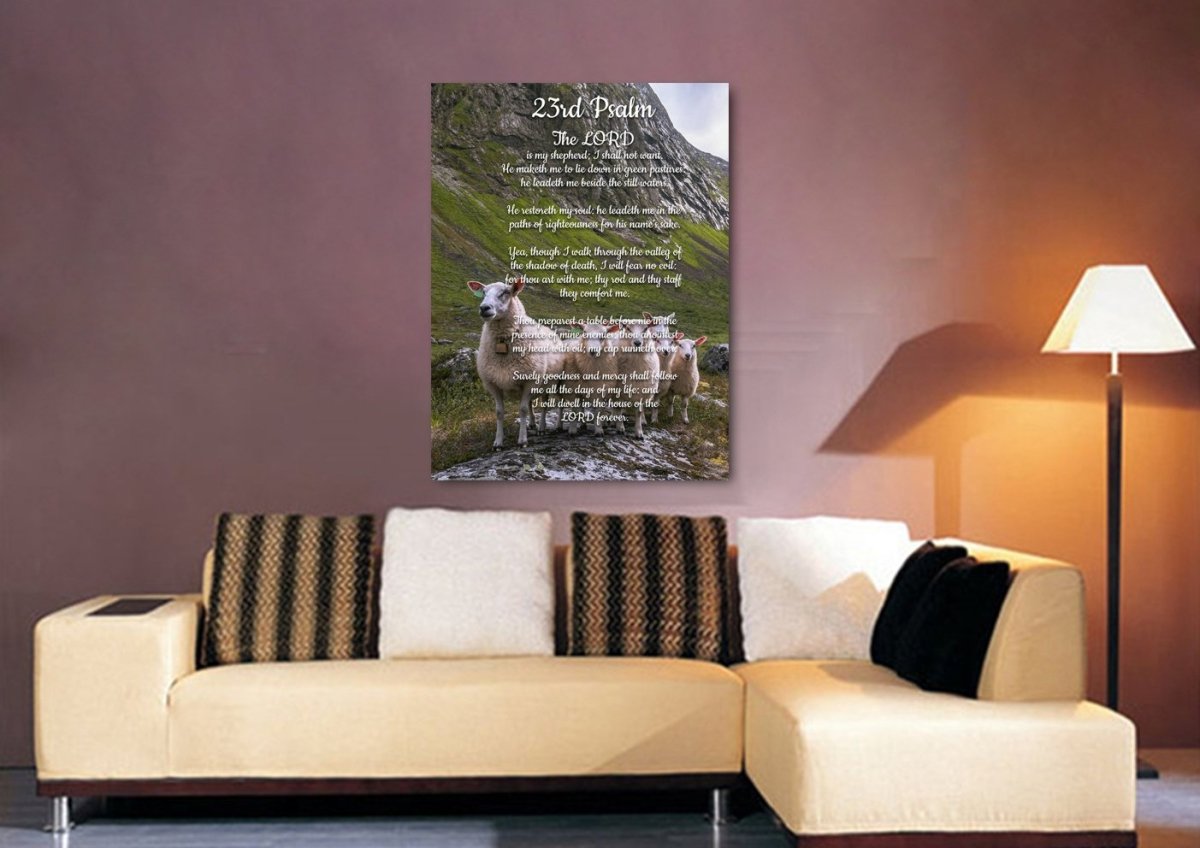 Flock Of Sheep & Psalm 23 The Lord Is My Shepherd Canvas Wall Art