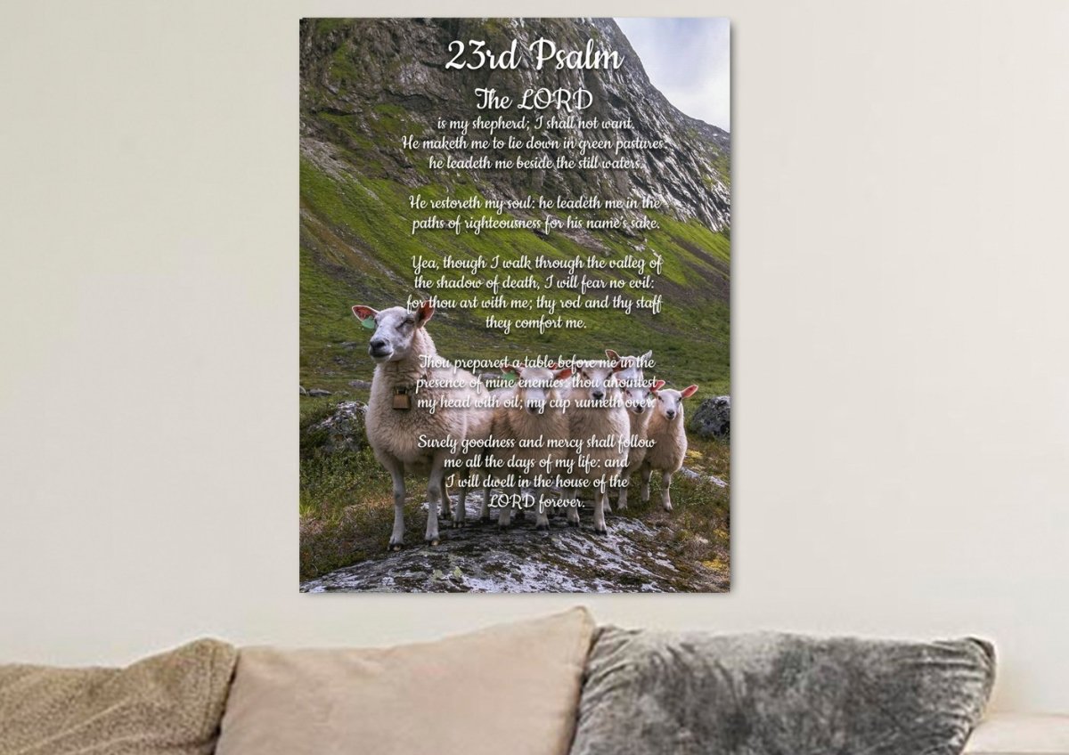 Flock Of Sheep & Psalm 23 The Lord Is My Shepherd Canvas Wall Art