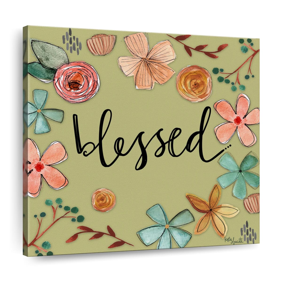 Floral Blessed Square Canvas Wall Art - Bible Verse Wall Art Canvas - Religious Wall Hanging