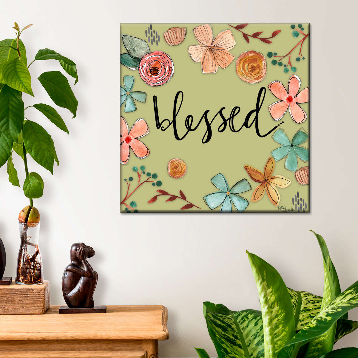 Floral Blessed Square Canvas Wall Art - Bible Verse Wall Art Canvas - Religious Wall Hanging