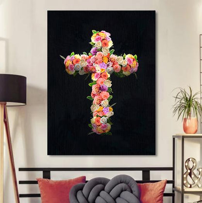 Floral Cross Canvas - Religious Canvas Art - Christian Canvas Wall Art - Ciaocustom