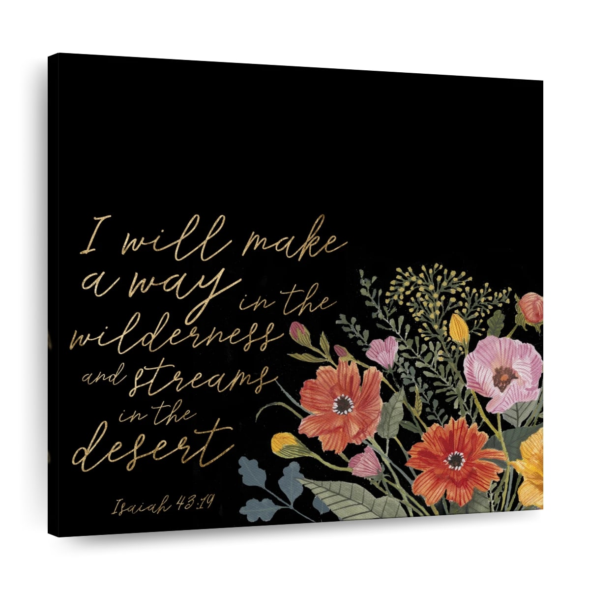Floral Faith I Will Make Away Square Canvas Wall Art - Bible Verse Wall Art Canvas - Religious Wall Hanging