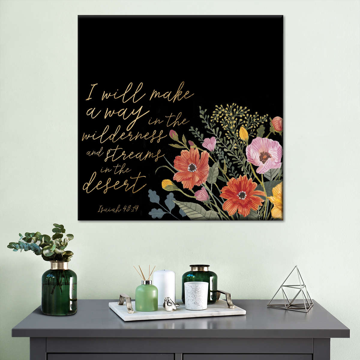 Floral Faith I Will Make Away Square Canvas Wall Art - Bible Verse Wall Art Canvas - Religious Wall Hanging