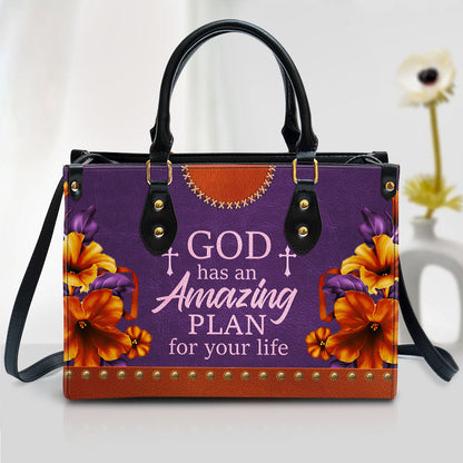 Floral Leather Handbag With Handle Worship Gift For Christians God Has An Amazing Plan For Your Life