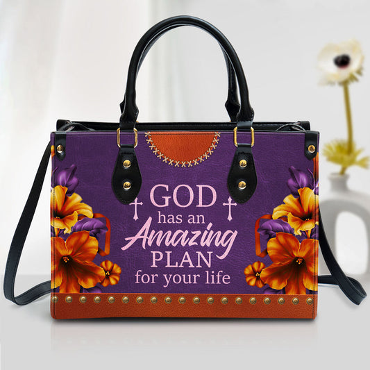 Floral Leather Handbag With Handle Worship Gift For Christians God Has An Amazing Plan For Your Life