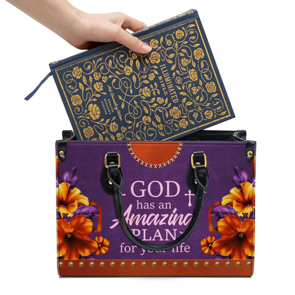 Floral Leather Handbag With Handle Worship Gift For Christians God Has An Amazing Plan For Your Life