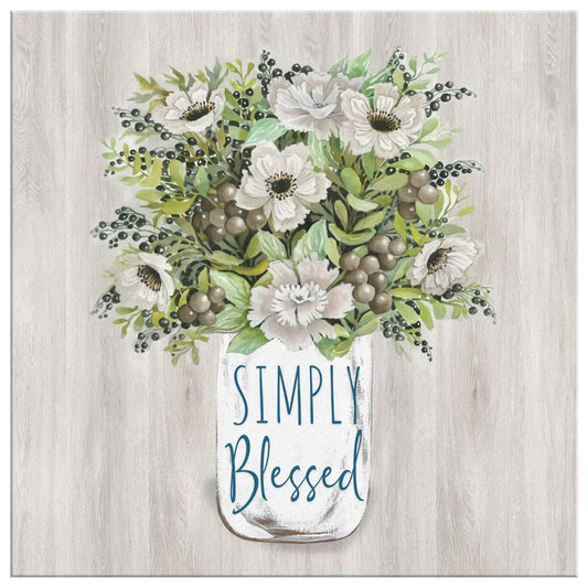 Floral Simply Blessed Canvas Wall Art - Christian Canvas Prints - Bible Verse Canvas
