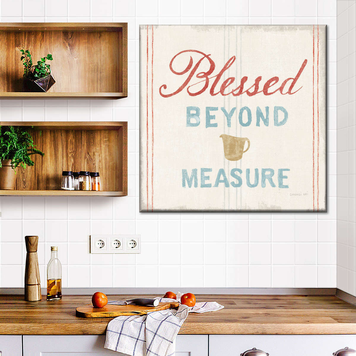 Floursack Kitchen Blessed Beyond Measure Square Canvas Wall Art - Bible Verse Wall Art Canvas - Religious Wall Hanging