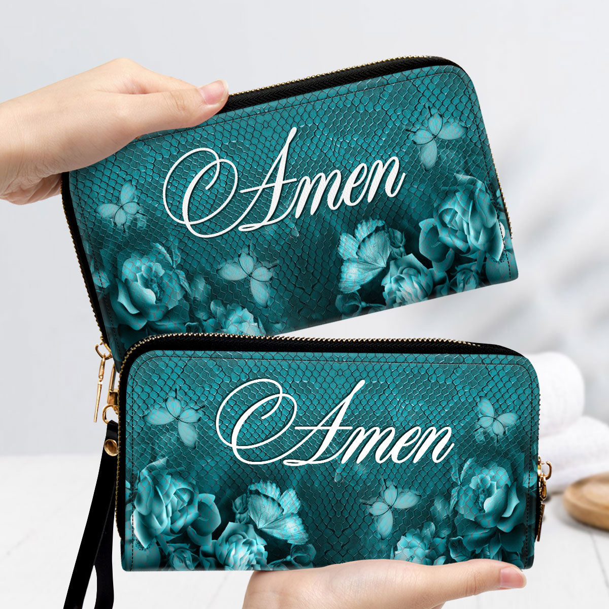 Flower And Butterfly Clutch Purse For Women - Personalized Name - Christian Gifts For Women