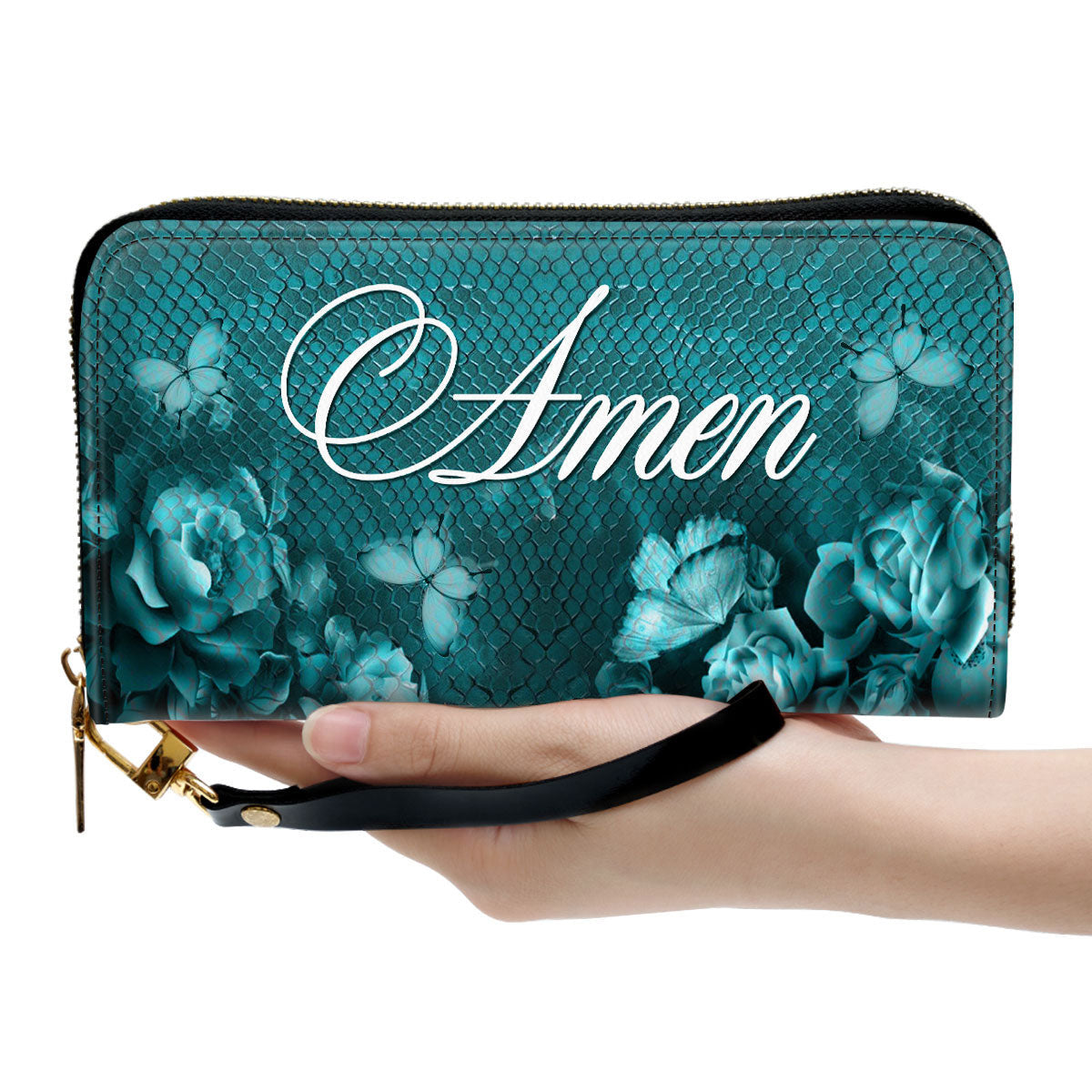 Flower And Butterfly Clutch Purse For Women - Personalized Name - Christian Gifts For Women