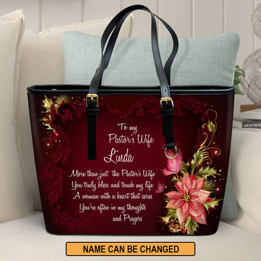 Flower And Butterfly Gift For Pastor's Wife Personalized Large Leather Tote Bag - Christian Gifts For Women