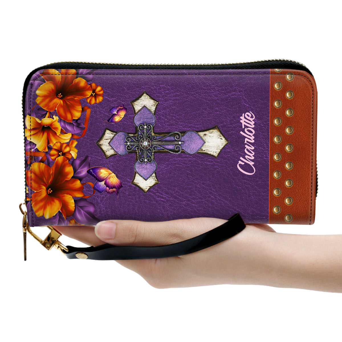 Flower And Cross God Has An Amazing Plan For Your Life Clutch Purse For Women - Personalized Name - Christian Gifts For Women