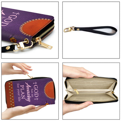Flower And Cross God Has An Amazing Plan For Your Life Clutch Purse For Women - Personalized Name - Christian Gifts For Women