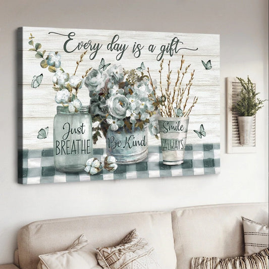 Flower Butterfly Every Day Is A Gift Canvas Wall Art - Christian Poster - Religious Wall Decor