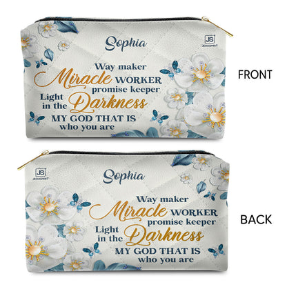 Flower & Butterfly Way Maker And Miracle Worker Personalized Leather Pouch With Zipper