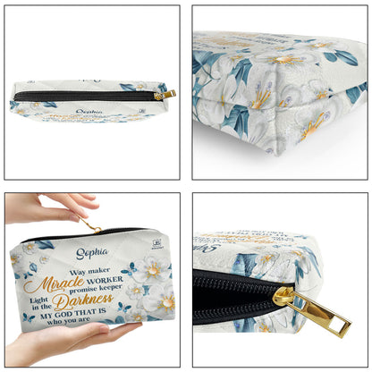 Flower & Butterfly Way Maker And Miracle Worker Personalized Leather Pouch With Zipper