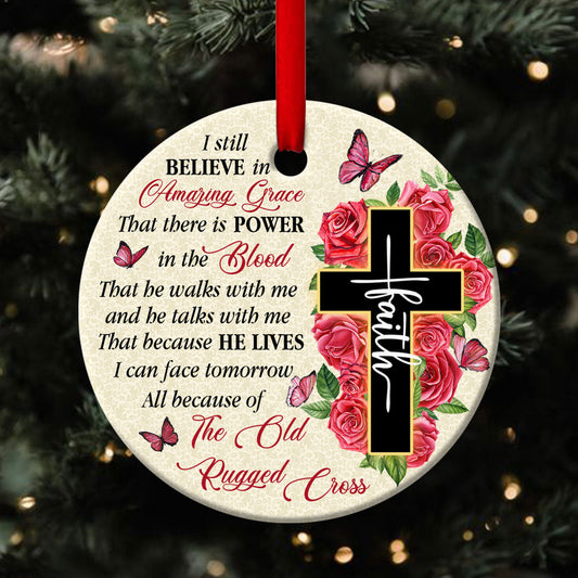 Flower Ceramic Circle Ornament - Because He Lives I Can Face Tomorrow - Ornaments Hanging Gift