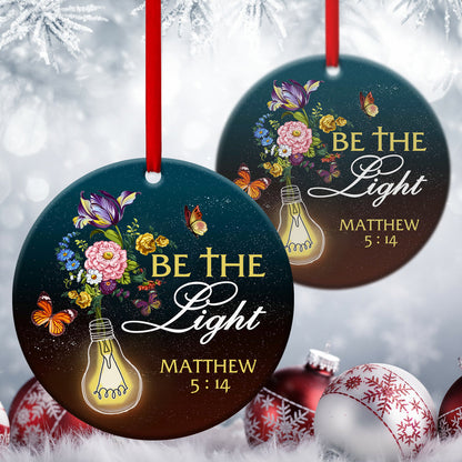 Flower Ceramic Circle Ornament - You Are The Light Of The World - Ornaments Hanging Gift - Nativity Ornaments