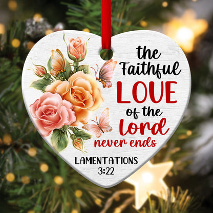 Flower Christian Ceramic Heart Ornament - Love Of Lord Never Ends - Christmas Decor - Nativity Ornaments