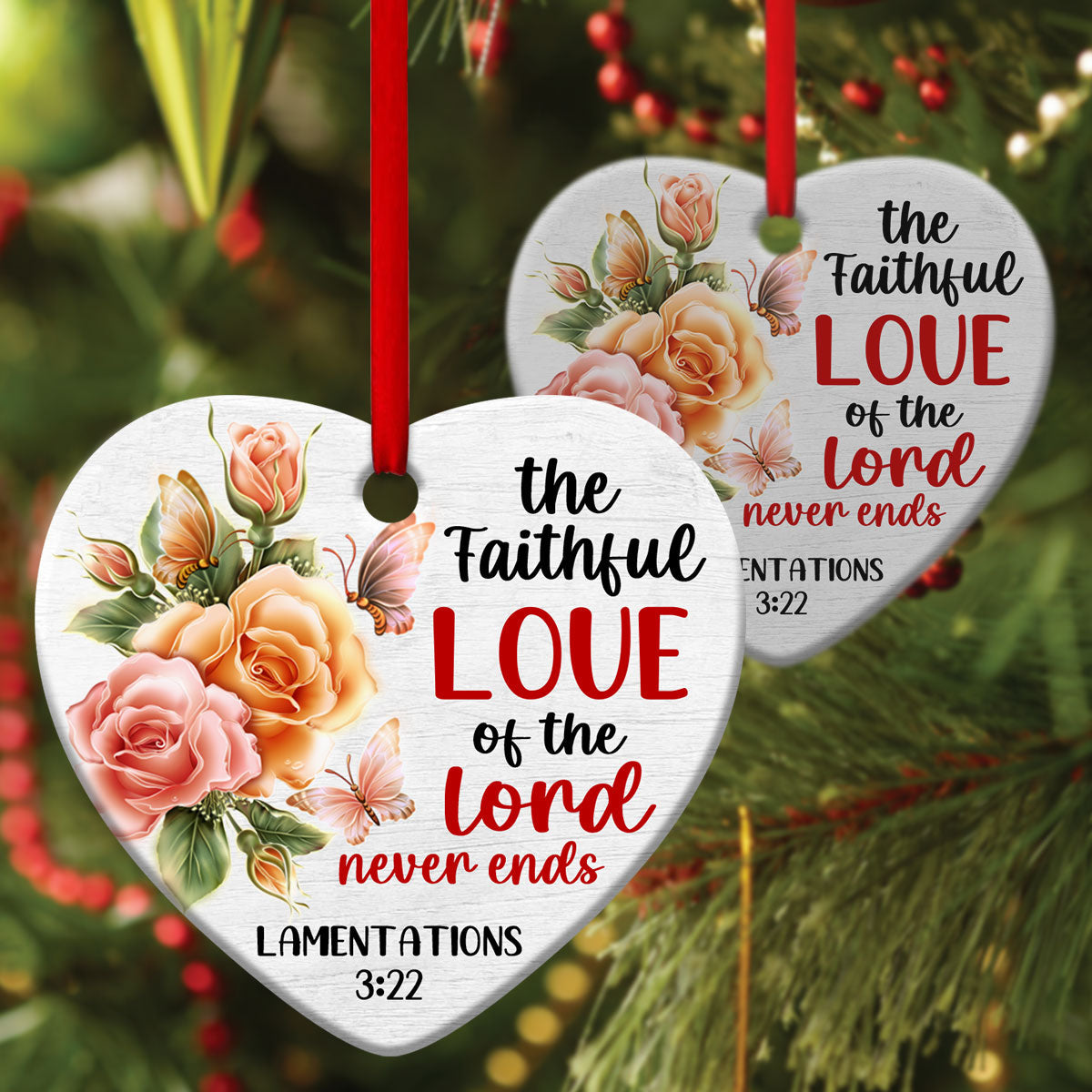 Flower Christian Ceramic Heart Ornament - Love Of Lord Never Ends - Christmas Decor - Nativity Ornaments