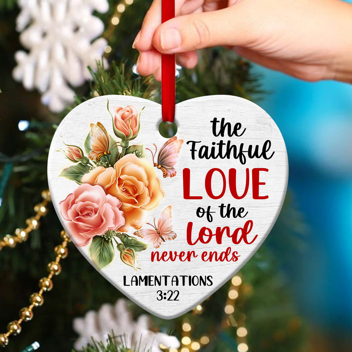Flower Christian Ceramic Heart Ornament - Love Of Lord Never Ends - Christmas Decor - Nativity Ornaments