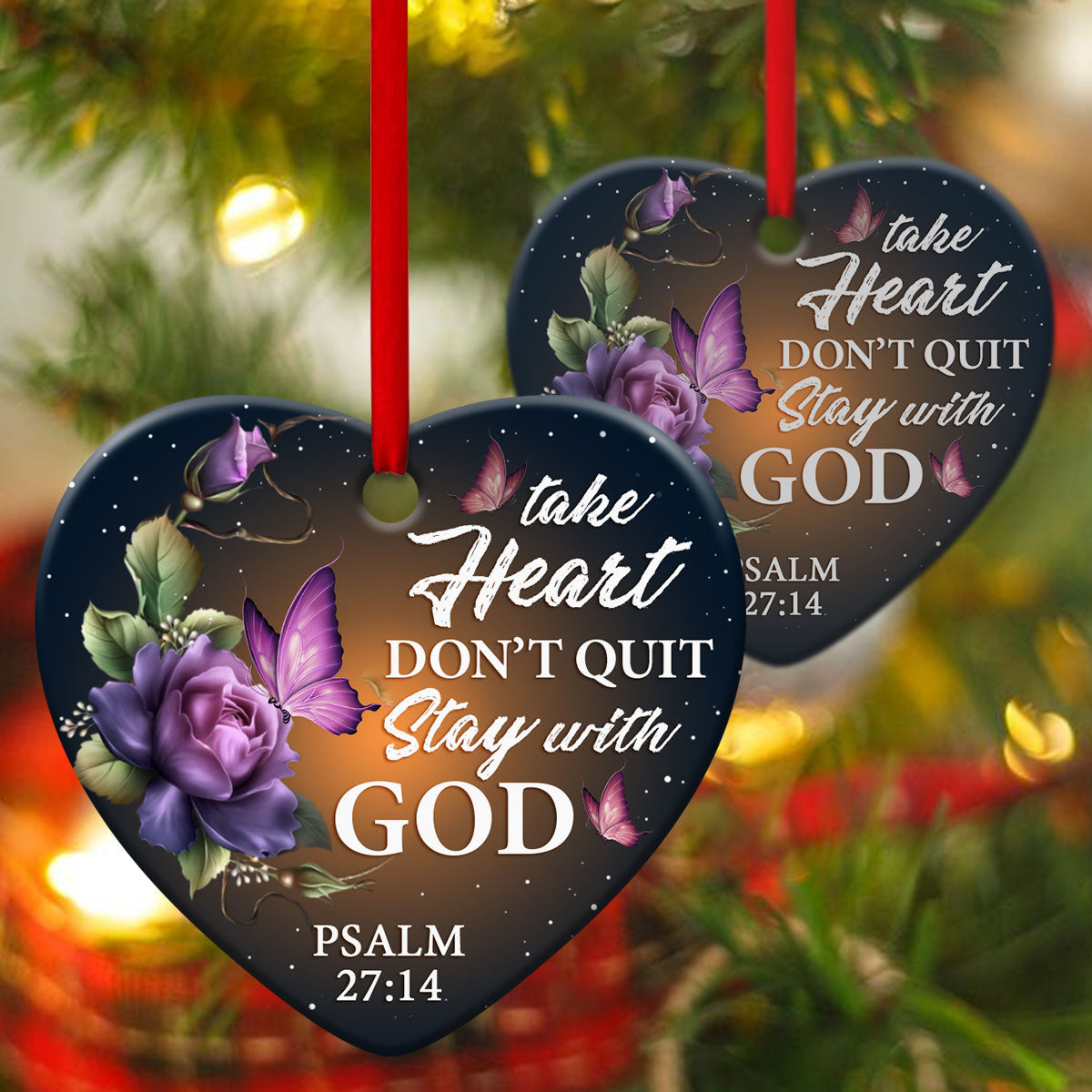 Flower Christian Ceramic Heart Ornament - Stay With God - Christmas Decor - Funny Ornament