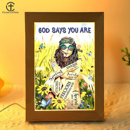 Flower Field, Green Meadow, Hippie, God Says You Are Frame Lamp