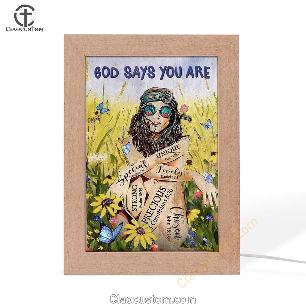 Flower Field, Green Meadow, Hippie, God Says You Are Frame Lamp