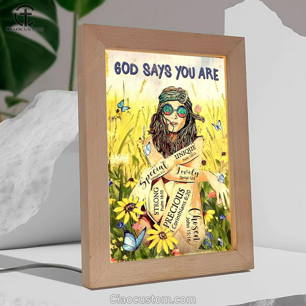 Flower Field, Green Meadow, Hippie, God Says You Are Frame Lamp