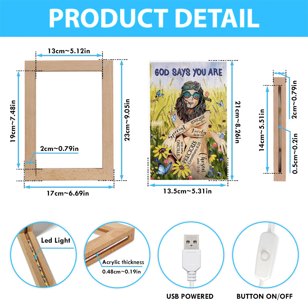 Flower Field, Green Meadow, Hippie, God Says You Are Frame Lamp