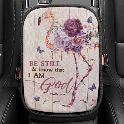 Flower Flamingo, Colorful Butterfly, Be Still And Know That I Am God Car Center Console Cover, Christian Armrest Seat Cover, Bible Seat Box Cover