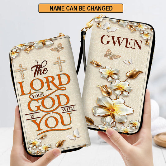 Flower Gifts For Religious Women The Lord Your God Is With You Clutch Purse For Women - Personalized Name - Christian Gifts For Women